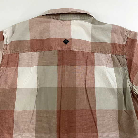 PrAna Size L Brighton Plaid Button Down Shirt Short Sleeve Organic Cotton - Picture 8 of 8